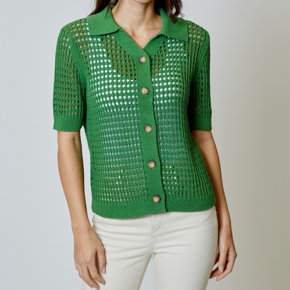 Design 365 Vibrant Green Open-Knit Cardigan Sweater Size Large